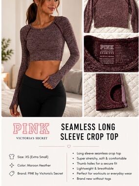 PINK Victoria's Secret Maroon Heather Seamless Long-Sleeve Crop Top